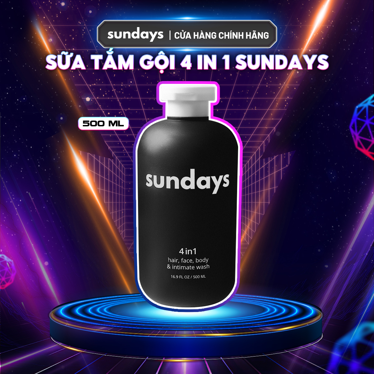 Sữa Tắm Gội Toàn Thân 4in1 cho Nam Sundays tiện lợi hương nước hoa quyến rũ 500ml