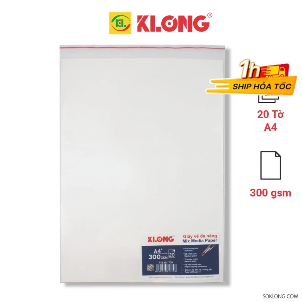 Giấy vẽ màu nước cao cấp (KLong) A4 + 20 tờ 300gsm (TP779)