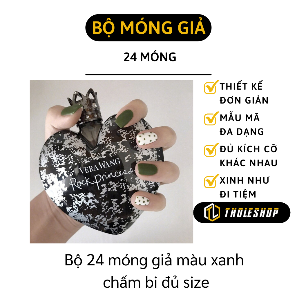 [Hcm]Móng Tay Giả - Bộ 24 Móng Giả Màu Xanh Chấm Bi Thiết Kế Đơn Giản Mẫu Mã Đa Dạng Trẻ Trung - Phụ Kiện Làm Móng Móng Giả Cho Nữ Dễ Thương - Móng Dán Cho Nữ