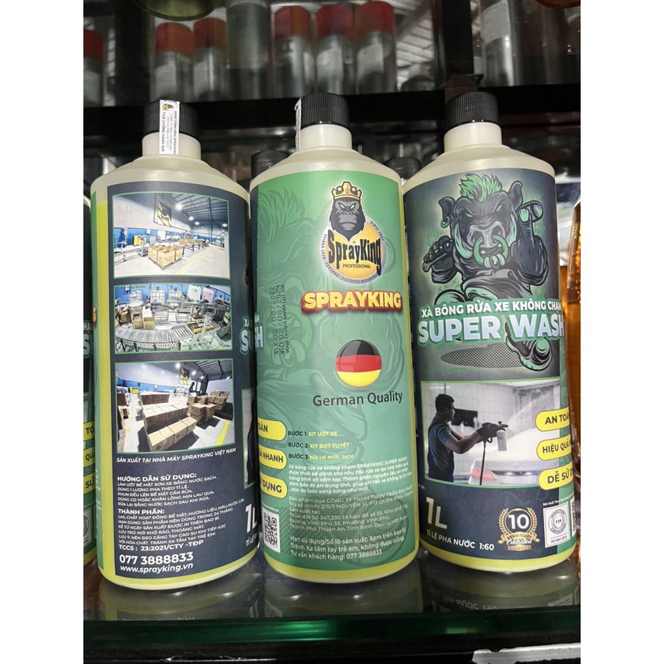 Combo Xà bông Không Chạm Sprayking, Nước Rửa Xe Sprayking Kèm Bộ Cọ Khăn, bình bọt tuyết