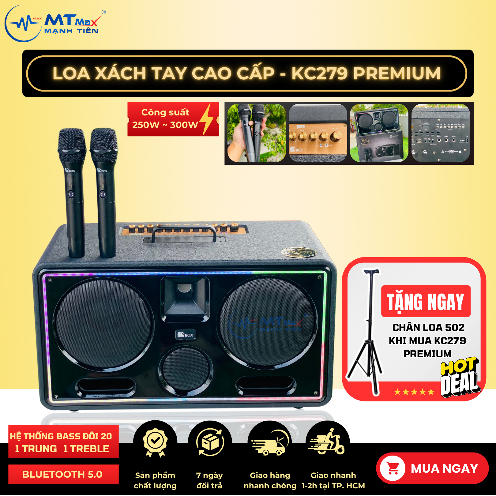 [GIẢM GIÁ 40 % ] Loa Xách Tay Cao Cấp KC279 Premium Công Suất 300W Hệ Thống Trang Bị Bass Đôi 20 1 T