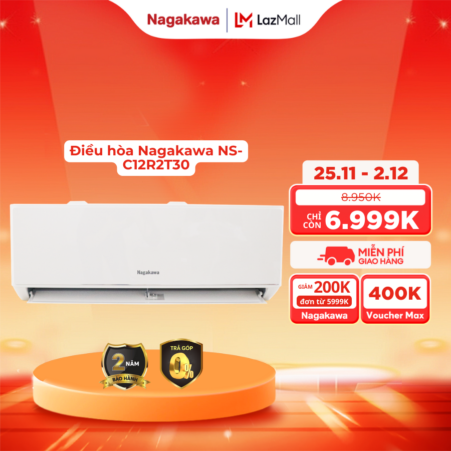 Điều hòa/ Máy lạnh 1 chiều Nagakawa 12000BTU/H NS-C12R2T30 - Sử dụng môi chất lạnh thế hệ mới R32- M