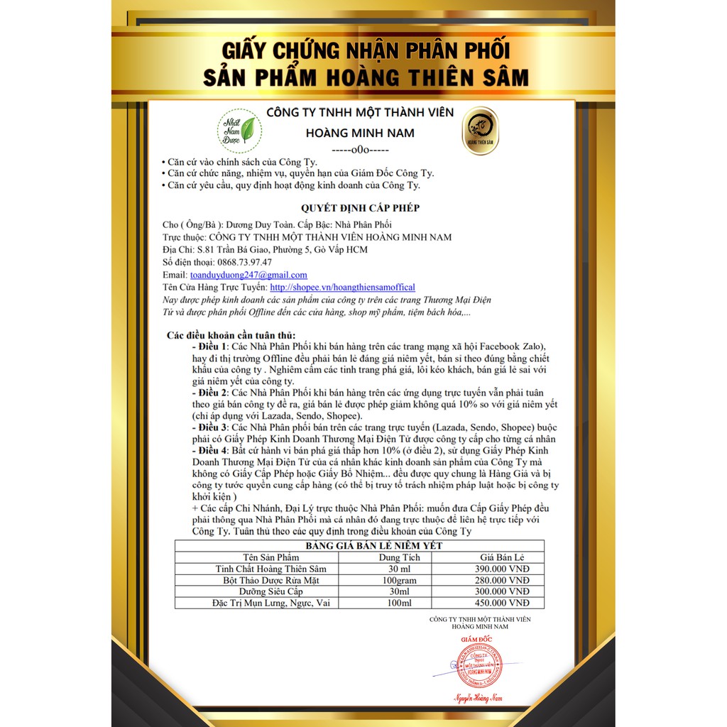 [CHÍNH HÃNG] Tinh Chất Tái Tạo Hoàng Thiên Sâm. Trả lại làn da trắng mịn điều màu