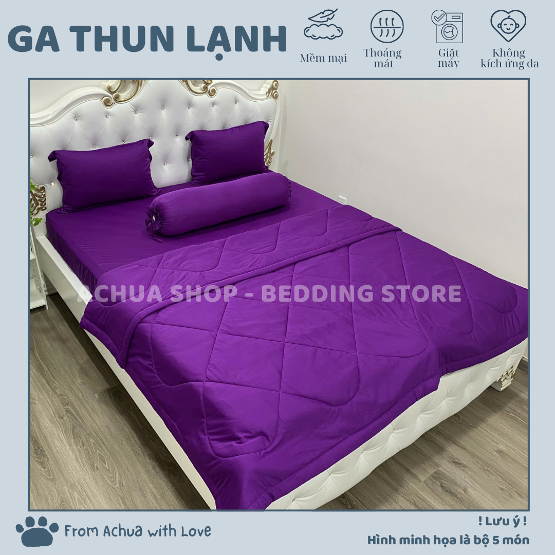 [FREESHIP] Bộ Ga Giường Thun Lạnh 4 Món ACHUASHOP Bộ Ga Trải Giường Vỏ Gối Ga Nệm Thun Lạnh Drap Giư