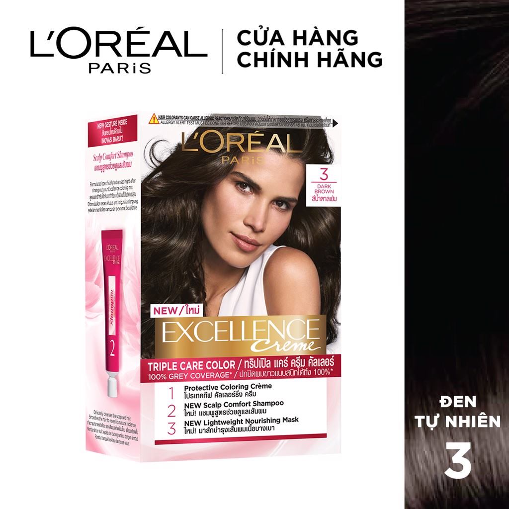 [Hcm]Kem Nhuộm Dưỡng Tóc Phủ Bạc Loreal Excellence Cream 172Ml - Màu 3 Nâu Đen Tự Nhiên