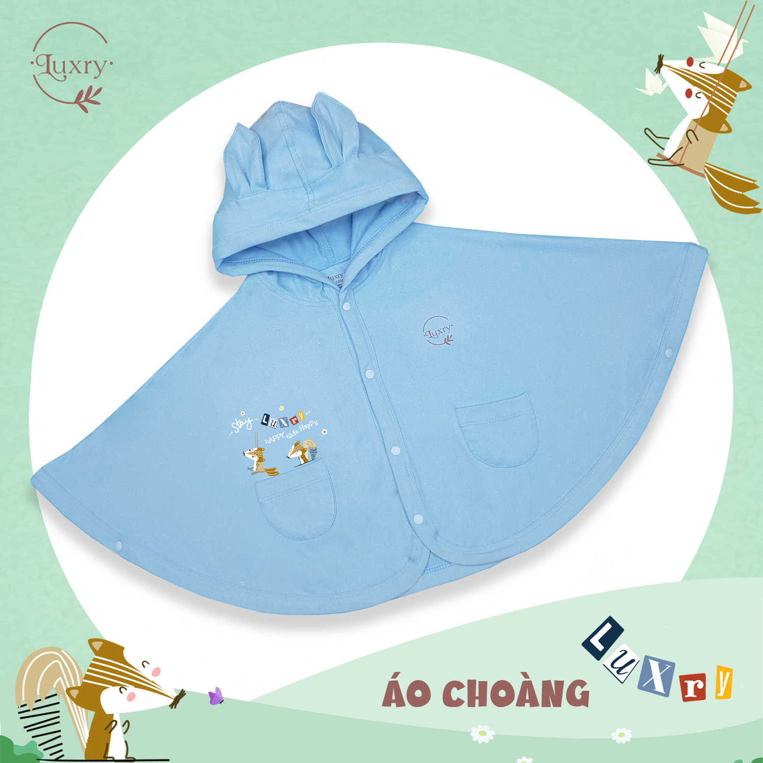 Áo choàng cánh dơi trẻ em Luxry cực đáng yêu họa tiết thỏ con cho bé