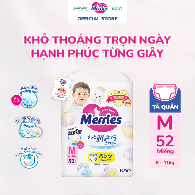 Tã Quần Siêu Thấm Hút Ban Đêm Merries Đệm Mây Co Giãn Vừa Vặn Size L/XL Gói Lớn (Phiên Bản Đặc Biệt v8)