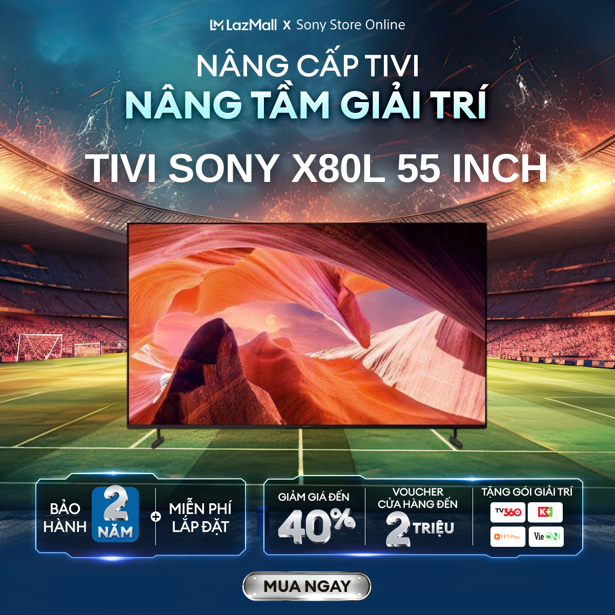 Tivi Sony 55 inch | 55X80L | 4K Ultra HD | Dải tần nhạy sáng cao (HDR) | Smart TV (Google TV) (NEW 2023)