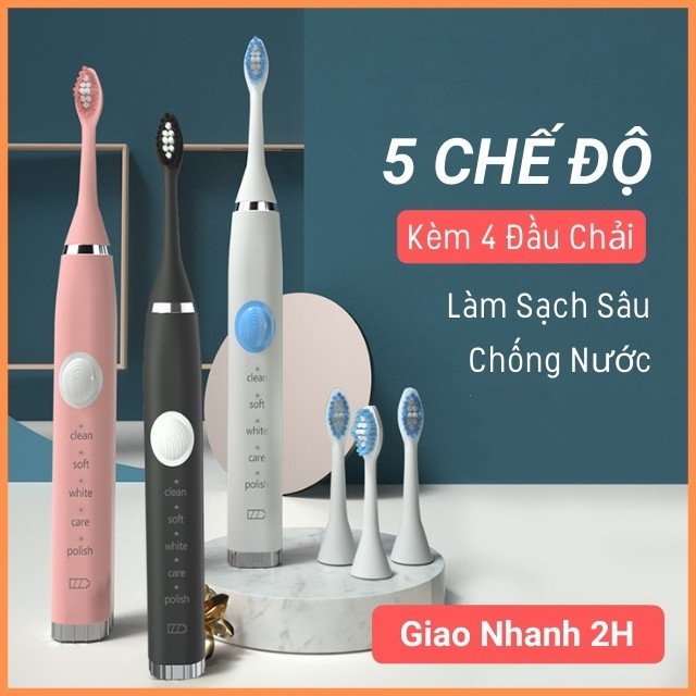 [Làm Sạch Sâu] Bàn Chải Điện Đánh Răng Sonic 5 Chế Độ Kèm 4 Đầu Chải Làm Sạch Trắngrăng Bảo Vệ Nướu，Cây Đánh Răng Điện Tử Sạc Usb Cho Người Lớn Và Trẻ Em Chống Nước Vệ Sinh Răng Miệng Cho Gia Đình