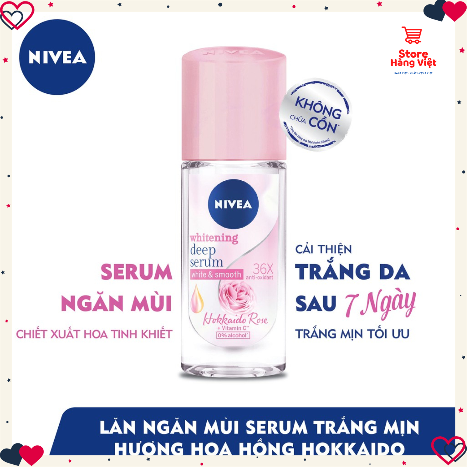 Lăn Khử Mùi Nivea Hương Hoa Hồng Whitening Deep Serum Hokkaido Rose 40Ml - Mỹ Phẩm Store Hàng Việt