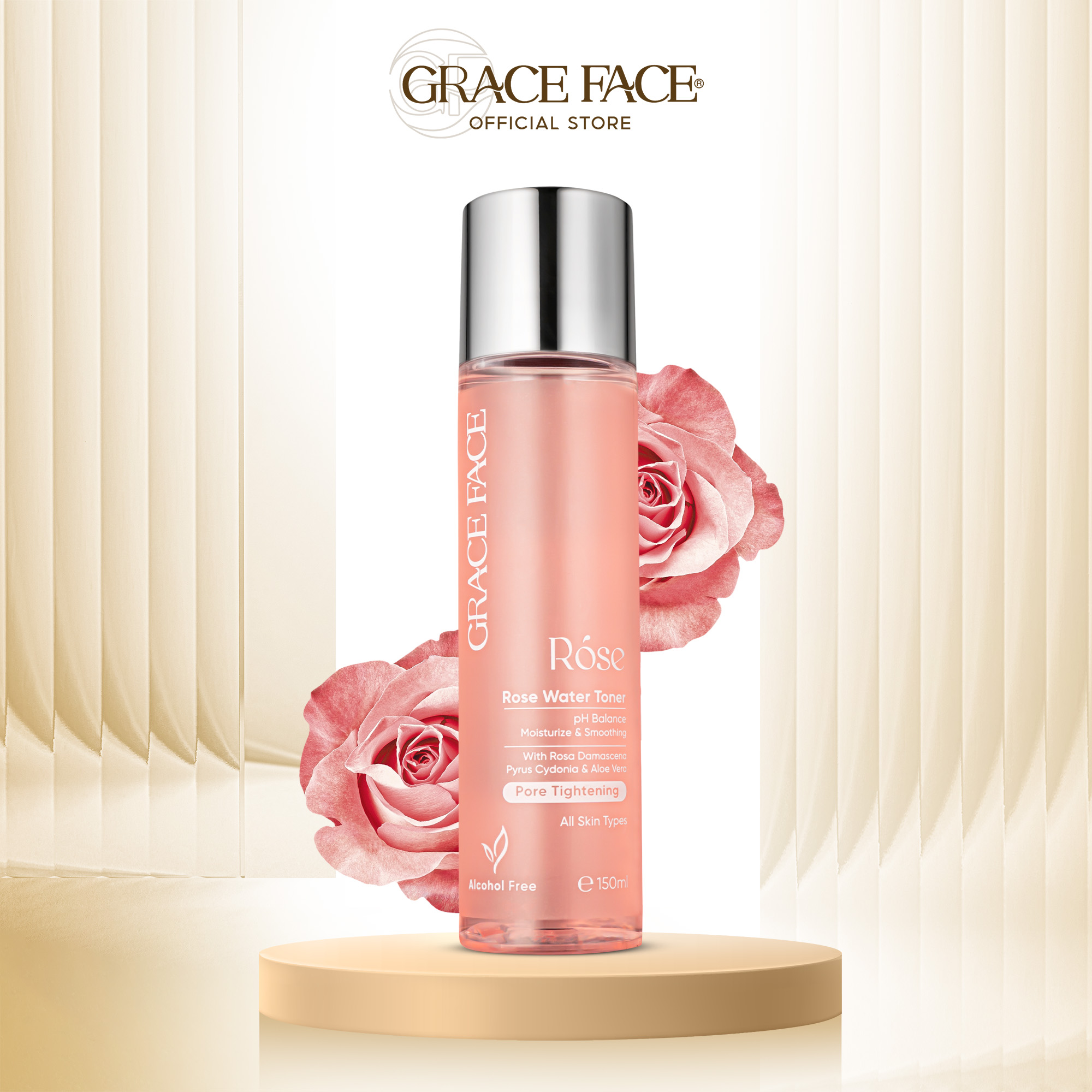 Nước hoa hồng cân bằng pH dưỡng ẩm se khít lỗ chân lông Grace Face Rose Water Toner 150ml