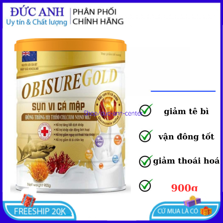 Sữa bột OBISUREGOLD SỤN VI CÁ MẬP ĐÔNG TRÙNG HẠ THẢO CALCIUM NANO MK7 giúp bổ sung canxi giúp xương chắc khỏe giảm nguy cơ loãng xương hộp 900g