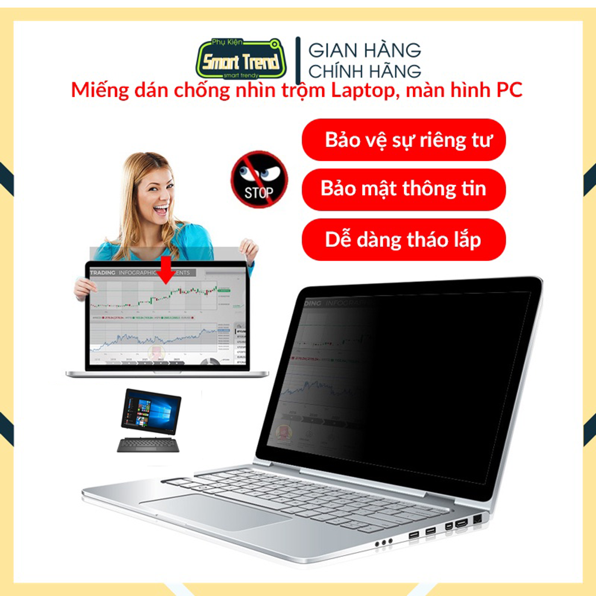 Tấm che miếng dán màn hình chống nhìn trộm Laptop Dell Latitude E5285 5290 cao cấp Privacy Guard