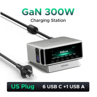 UGREEN 300W Max 6C1A 1DC 8-Port GaN Desktop Fast Charger APP Remote Control Smart Charging Station with OTA Function 6 USB-C 1 USB-A 1 DC Wall Charger for IPhone 17 Pro Max MacBook IPad Pro Samsung S26 Ultra 60W SPC3.0