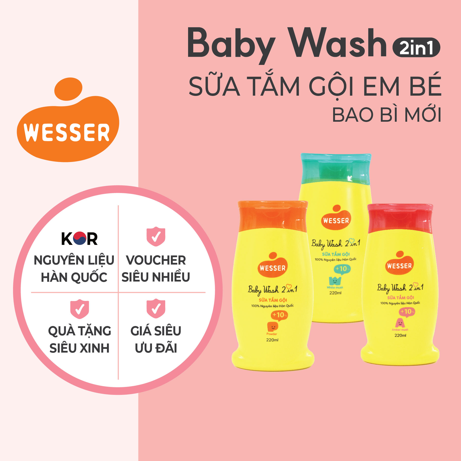 Sữa tắm gội WESSER 2 in 1 220ml [BAO BÌ MỚI]