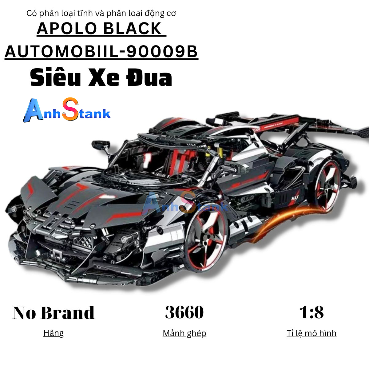 [Hoàn tiền 10%]Mô hình lắp ráp siêu xe đua technic Apolo IE Black tỉ lệ 1:8 SKU 90009B 3660 chi tiết mảnh ghép