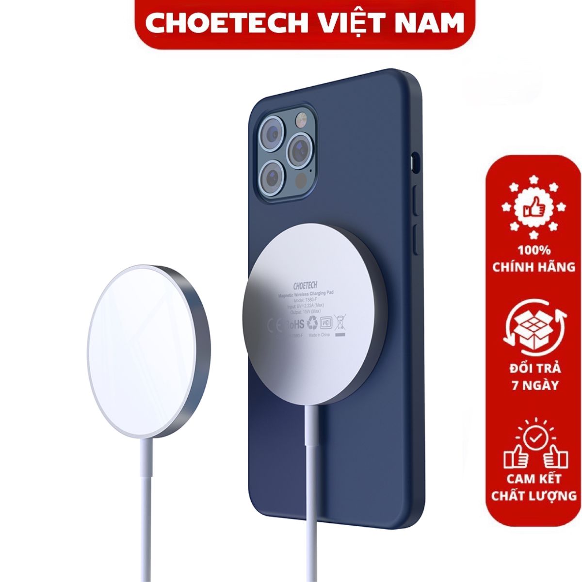 Đế sạc không dây Magsafe Choetech T580 dùng cho Iphone và tai nghe có chuẩn sạc QI (Hàng chính hãng)