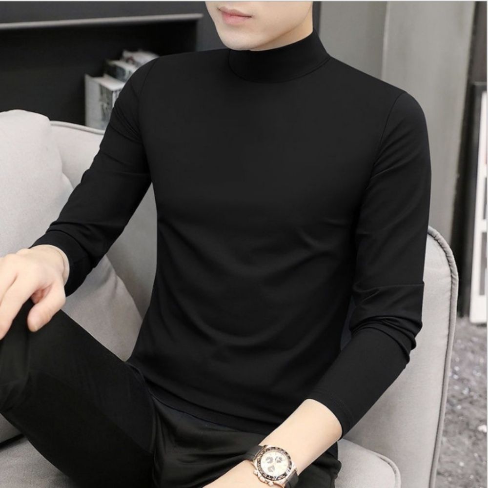 Áo Giữ Nhiệt Nam GOZIN.SHOP Áo Thun Nam Tay Dài Có Cổ Cao Lót Nỉ Cotton Thu Đông Giữ Ấm Thể Thao Cao