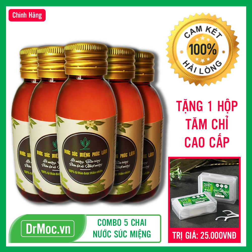 Combo 5 Chai Nước Súc Miệng Thảo Mộc Phúc Lâm Khử Mùi Hôi Miệng - Giữ Hơi Thở Thơm Mát Cả Ngày Dài [Tặng 1 Hộp Tăm Nha Khoa Cao Cấp]