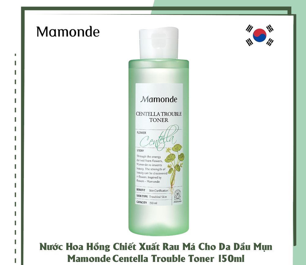 Nước Hoa Hồng Chiết Xuất Rau Má Cho Da Dầu Mụn Mamonde Centella Trouble Toner 150ml