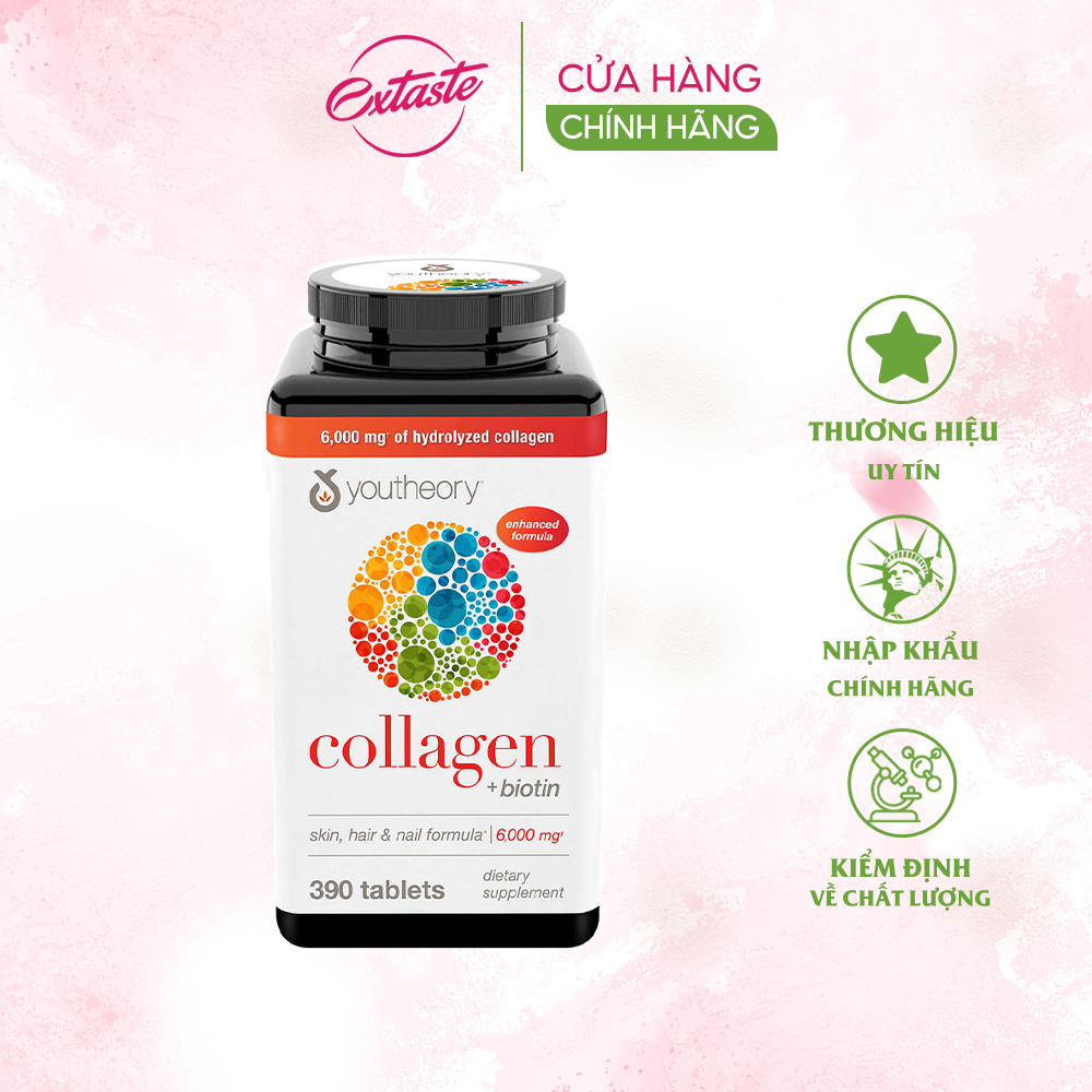 Collagen youtheory collagen + biotin advanced formula 360/390 viên chống lão hóa đẹp da - Extaste