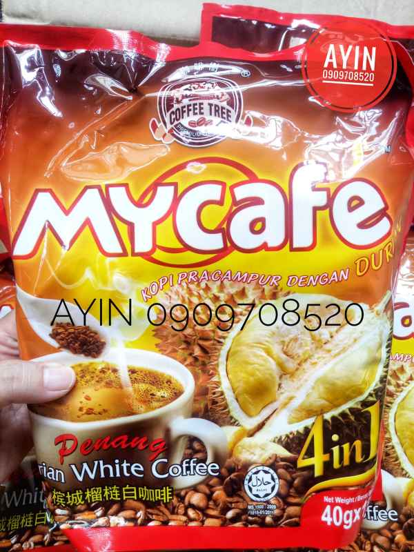 Cà Phê Trắng Vị Sầu Riêng 4 in 1 - My Cafe Penang Durian White Coffee Malaysia ( 15 Gói X 40g )