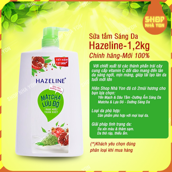 Hazeline Sữa Tắm Matcha Lựu Đỏ Giảm Mụn Lưng Làm Sáng Da Cấp Ẩm Dưỡng Da Giàu Vitamin C 12Kg