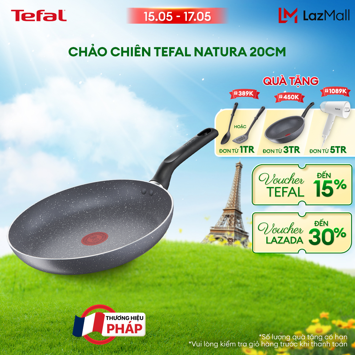 [15-17.5 NHẬP MÃ TEFALOFF30T5 GIẢM 30%] Chảo chiên Tefal Natura 20cm