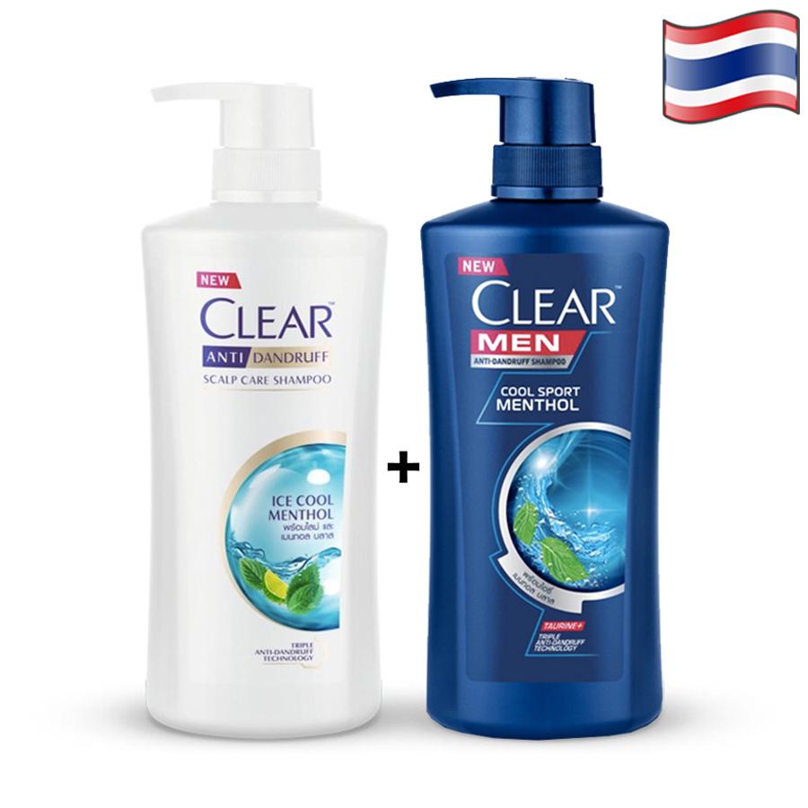 2 CHAI DẦU GỘI CLEAR BẠC HÀ 480ml VÀ CLEAR MEN 450ml - THÁI LAN