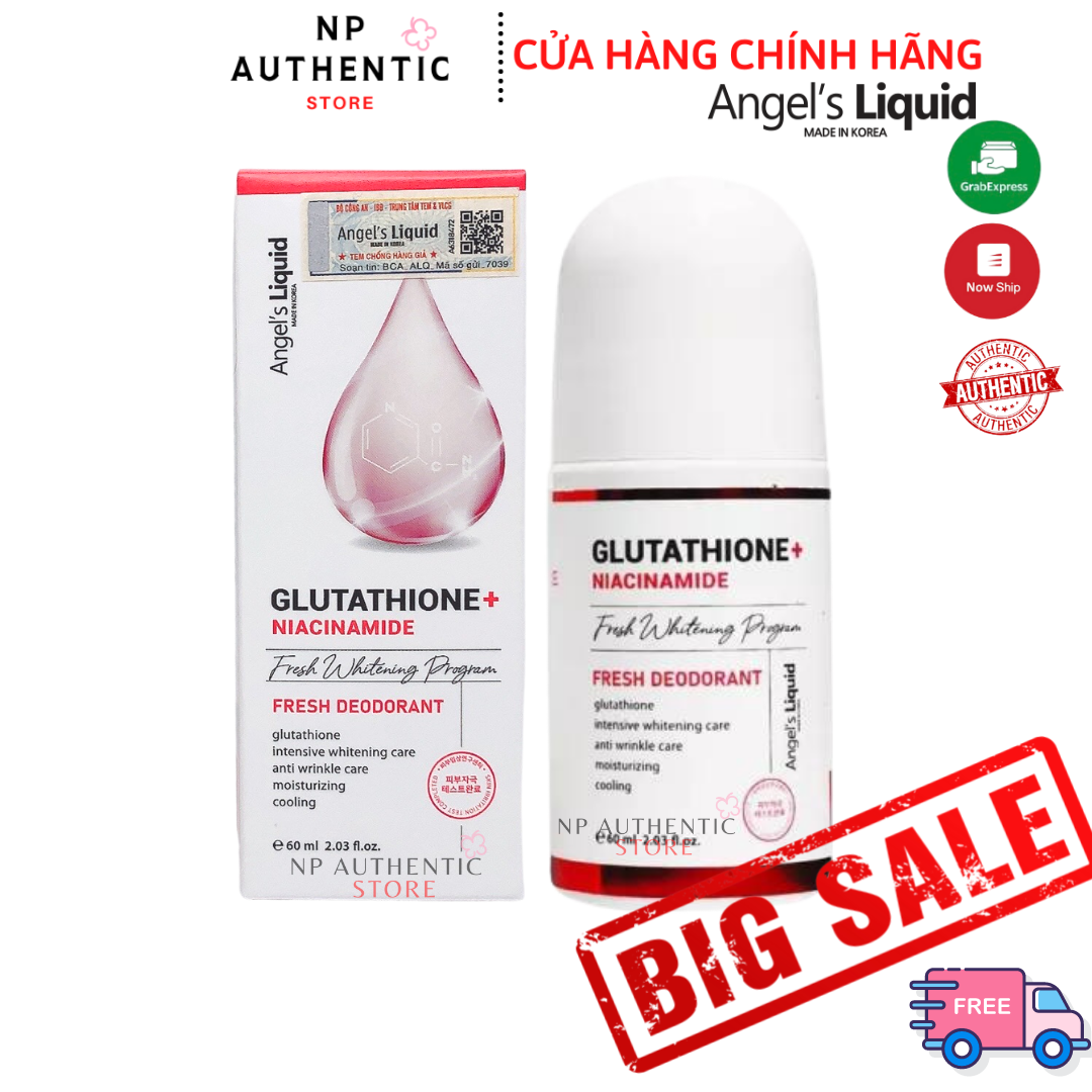 PHIÊN BẢN NÂNG CẤP] Lăn nách mờ thâm dưỡng trắng da Angels Liquid Glutathione plus Niacinamide Fresh Deodorant 60ml