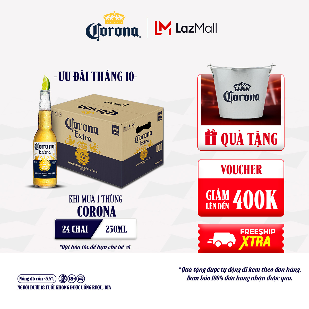 Thùng 24 Chai Bia Corona Extra Nhập Khẩu (250ml/chai) [HN Date 18/11/2025]