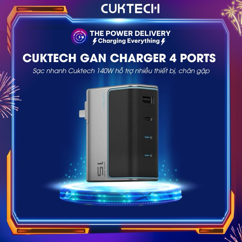 Sạc nhanh CUKTECH 140W GaN Charger 4 Ports hỗ trợ Mi Turbro 120W PD 3.1 PPS 2.0 45W cho Samsung