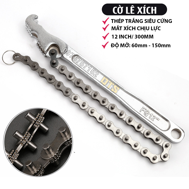 Cờ lê xích thép trắng 12 inch/ 300mm mỏ lết xích siêu cứng mắt xích chịu lực cao cờ lê răng cưa mở n