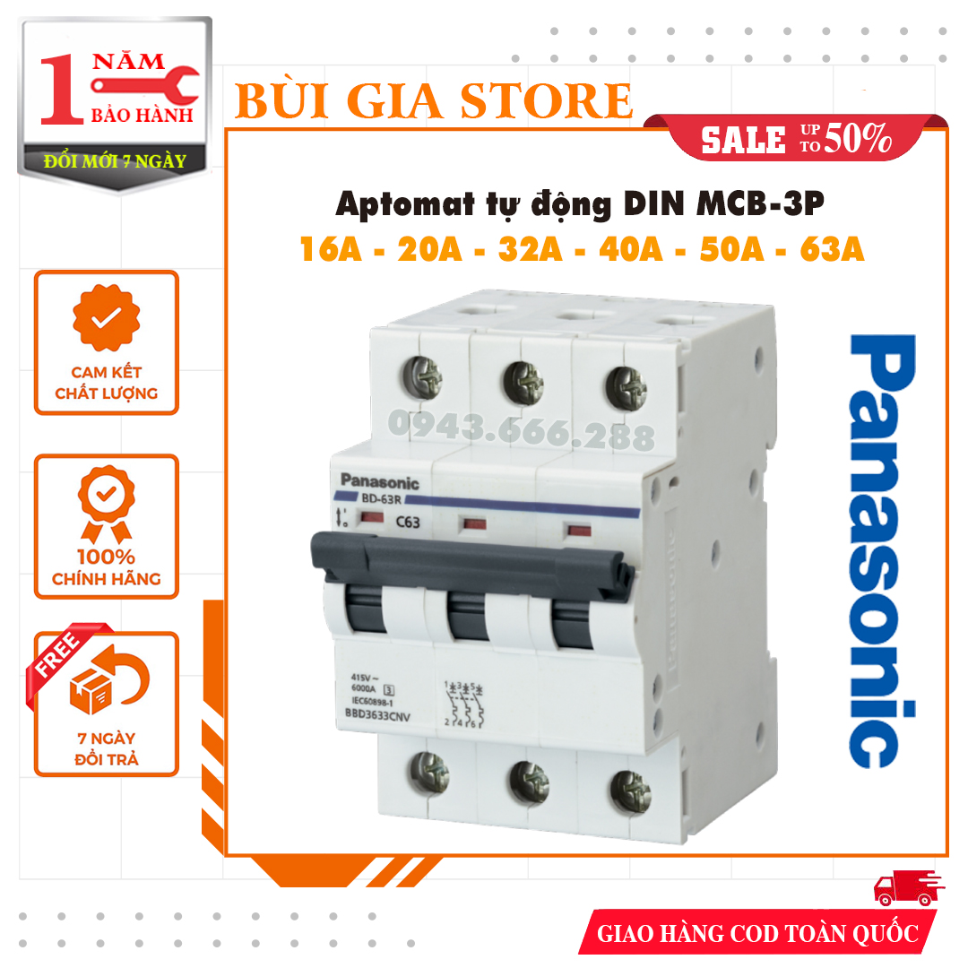 Aptomat tự động 3 pha Panasonic DIN MCB-3P 16A – 20A - 32A - 40A - 50A - 63A