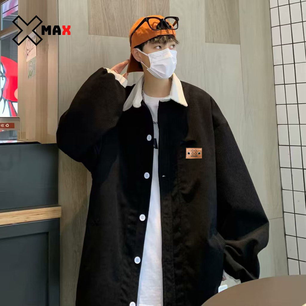Áo khoác bomber nhung tăm MAXSTORE from rộng áo khoác cổ bẻ kiểu trơn chất nhung dày dặn phong cách Hàn Quốc B100