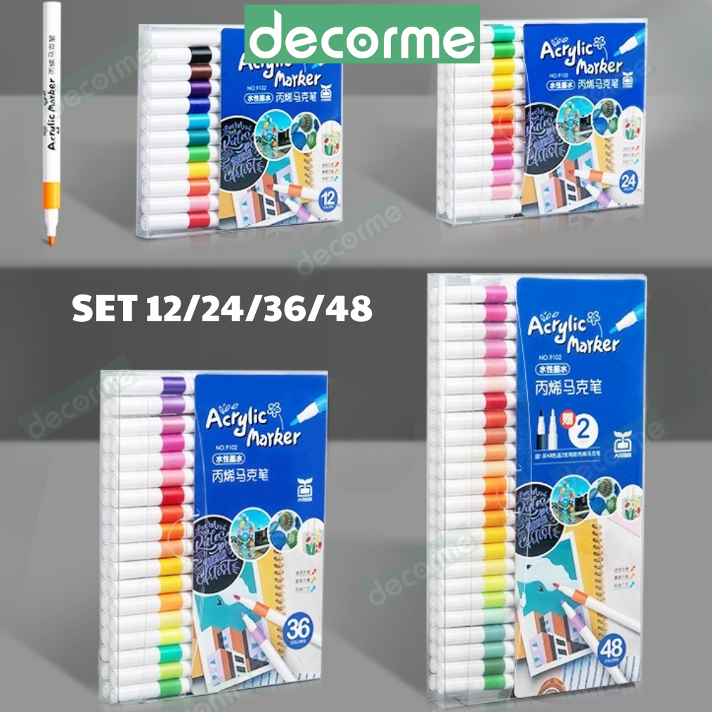 Bút Acrylic Marker Cao Cấp Decorme 12/24/36/48 màu bút sơn chống nước bút màu Acrylic vẽ trên mọi ch