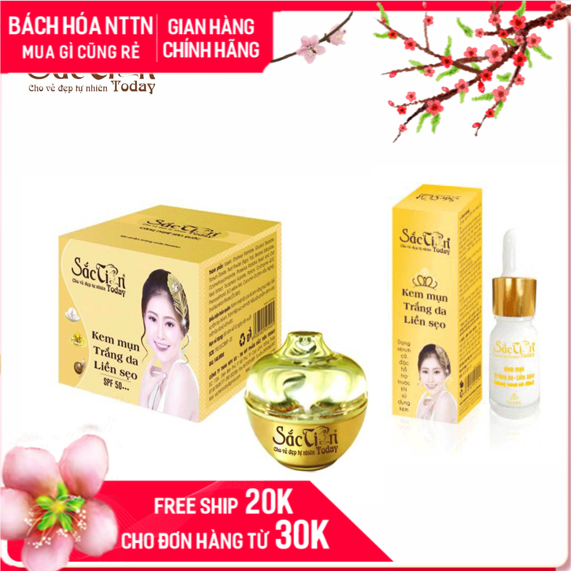Bộ Kem mụn trắng da liền sẹo Sắc Tiên Today (kem và serum)