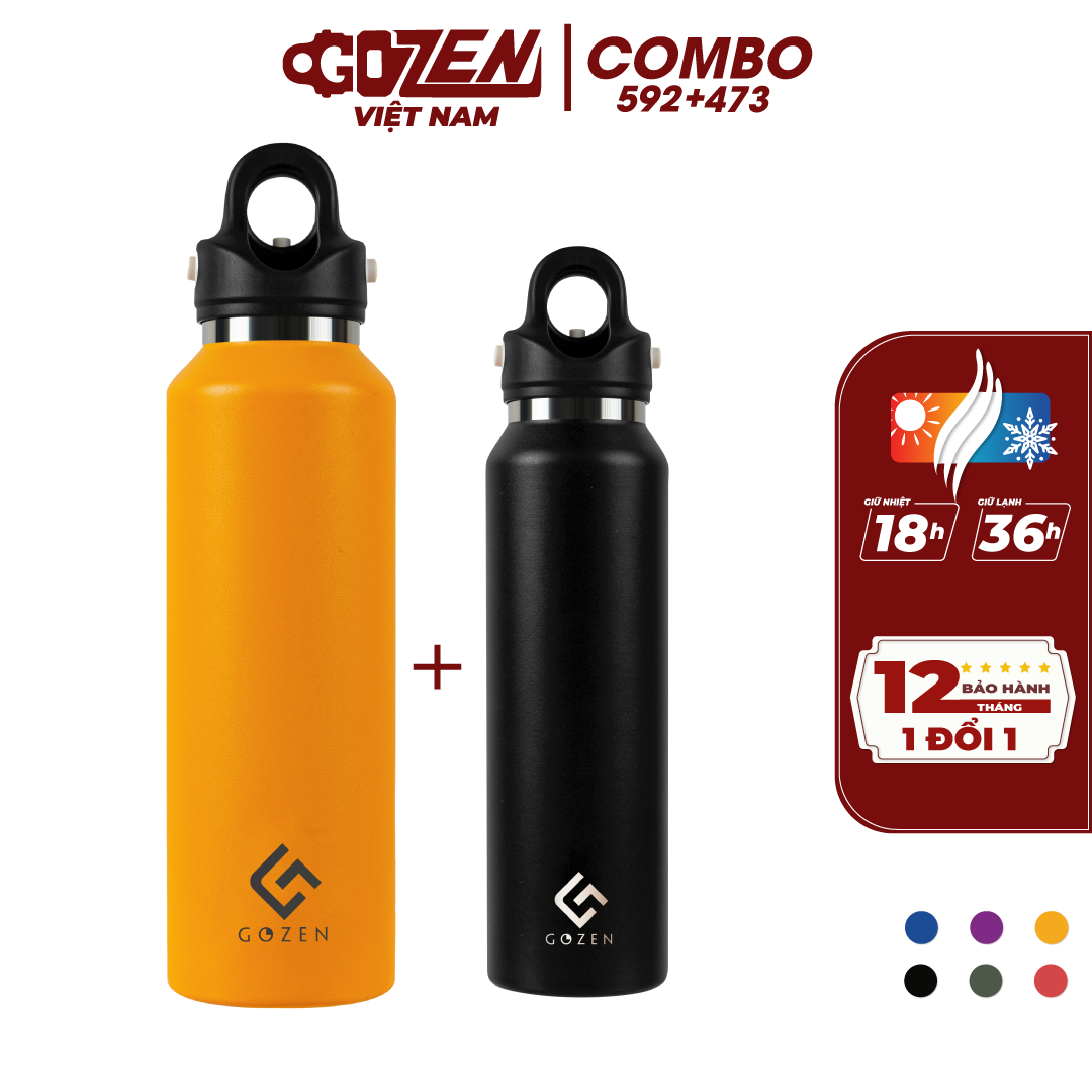 Combo 2 bình giữ nhiệt Gozen 592ml và 473ml đóng mở một giây chỉ cần một tay Twist-Free Revomax bảo 