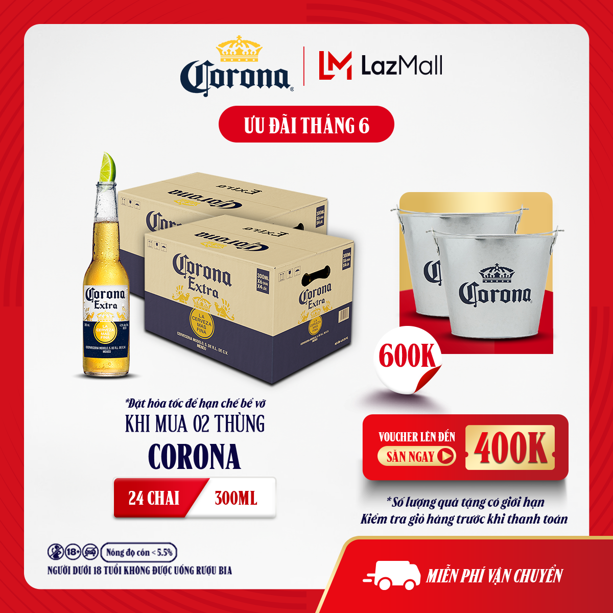 Combo 2 Thùng 24 Chai Bia Corona Extra Nhập Khẩu (300ml/chai)