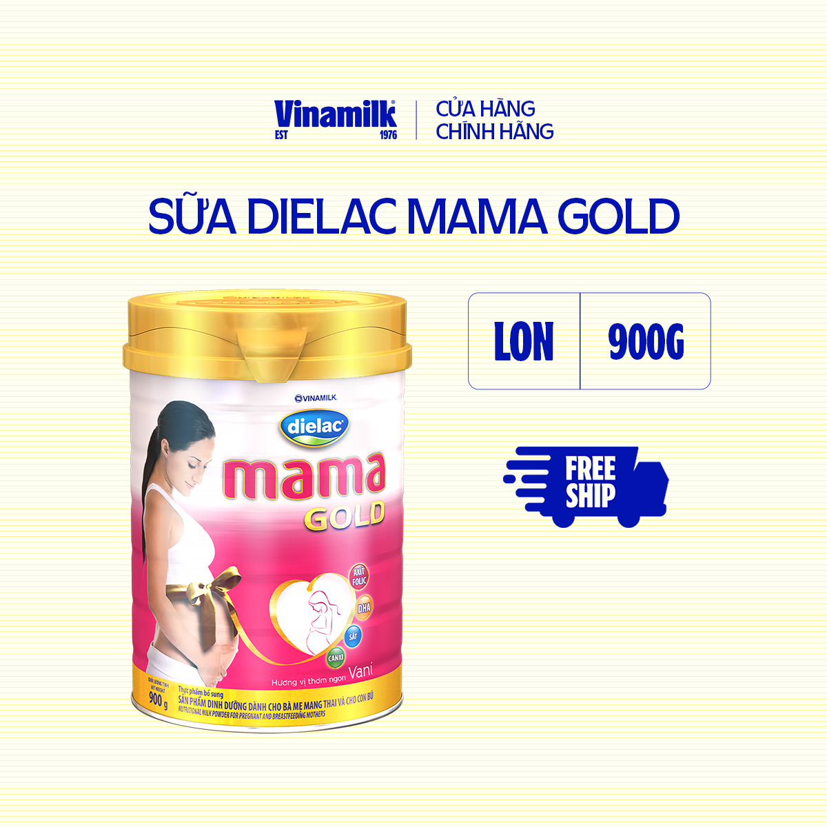 Hộp Sữa bột dành cho bà bầu Vinamilk Dielac Mama Gold- Hộp thiếc 900g Hương Vani (Sữa tốt - Mẹ khỏe