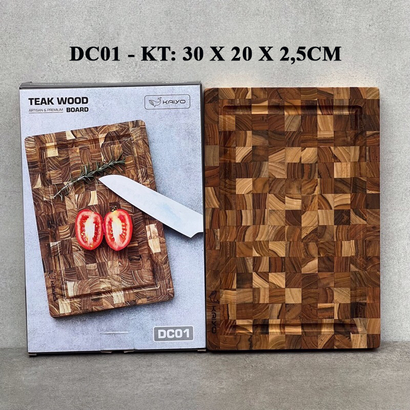 Thớt thái gỗ Teak đầu cây Kaiyo hình chữ nhật hạn chế mốc, mùn, mối mọt gồm 2 size (20 x 30 x 2,5cm) (25 x 35 x 2,5cm)