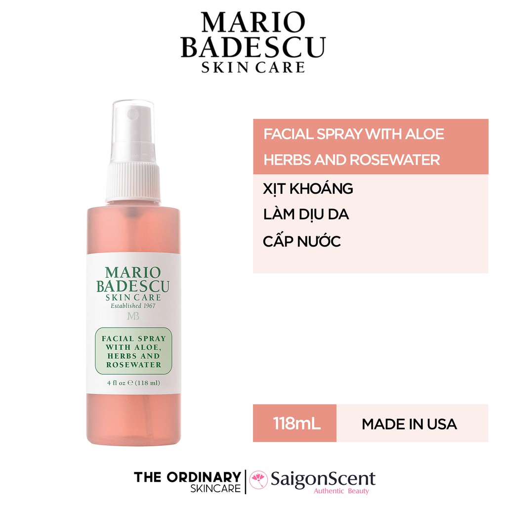 Xịt Khoáng Mario Badescu / Facial Spray With Aloe & Herbs And Rosewater ( 118Ml )