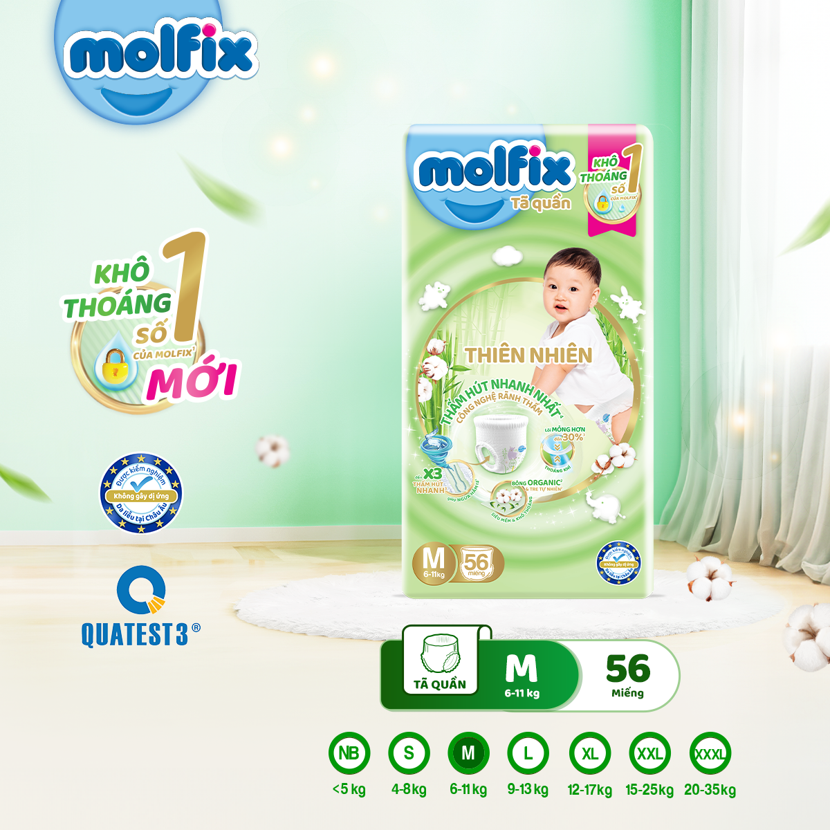 Combo 2 Tã Quần Thiên Nhiên Molfix Natural Super Jumbo M56/L52/XL46/XXL42