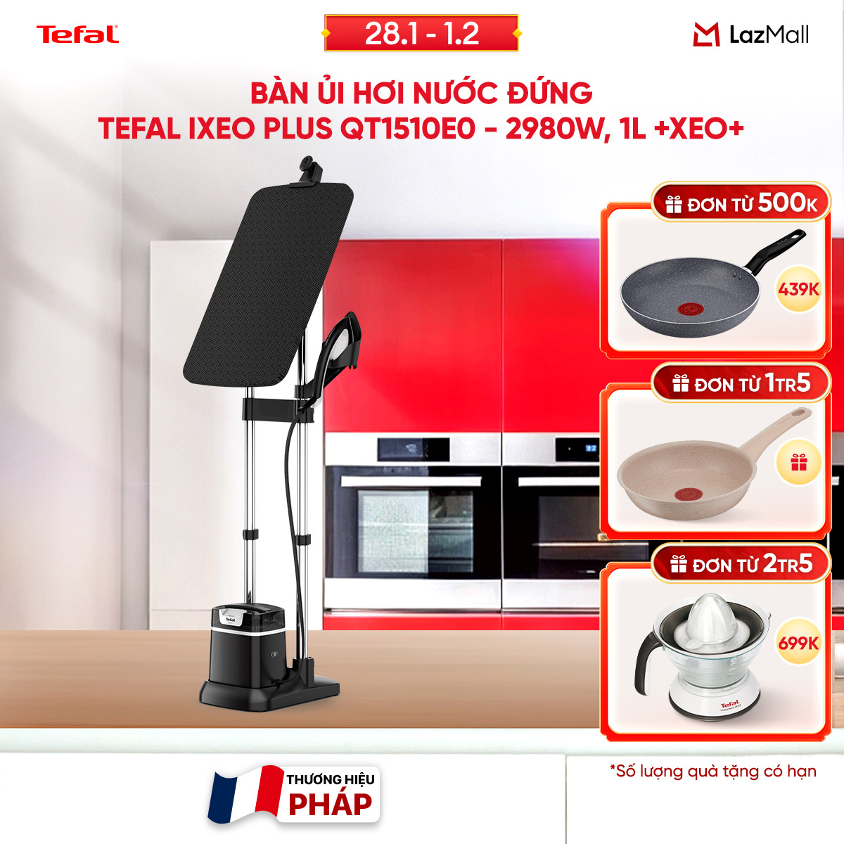 [SIÊU SALE TẾT 15.1 - 10.2] Bàn ủi hơi nước đứng Tefal IXEO Plus QT15 QT1510E0 - 2980W 1L