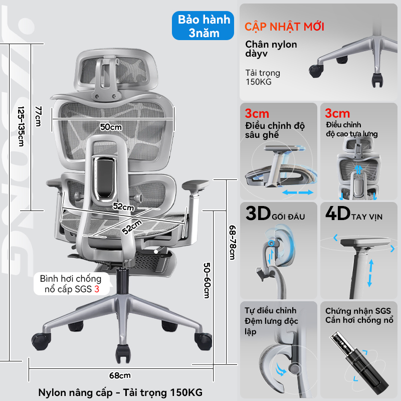 Xpanse LS900 ghế công thái học Nâng cấp chân thép chịu tải 280KG đệm ngồi có thể điều chỉnh ghế văn