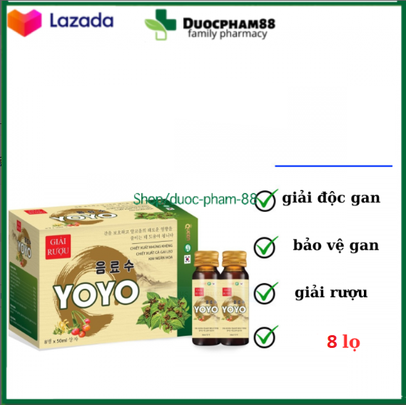 GIẢI RƯỢU YOYO giúp thanh nhiệt giải độc giúp bảo vệ gan hỗ trợ giảm tác hại của rượu bia Hộp 8 chai