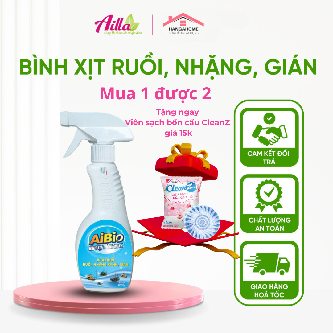 Chai Xịt Diệt Đuổi Ruồi Nhặng Gián AiBio 530ML Giúp Diệt Côn Trùng Gây Hại An Toàn Với Sức Khỏe Ngườ