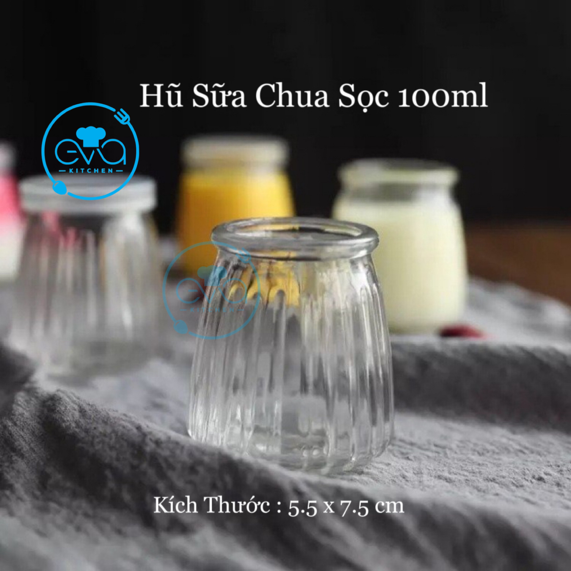 Bộ 12 Lọ / Hũ Thuỷ Tinh Làm Sữa Chua Có In Hình Và Nắp Nhựa 100Ml SP4827