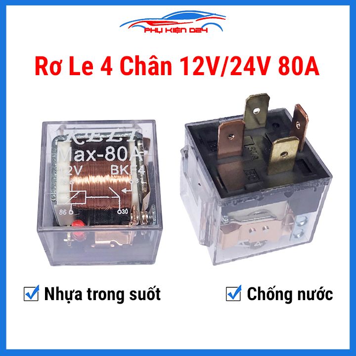 Rơ le relay ô tô 4 chân 12V 24V dòng điện 80A-100A nhựa trong chống nước tốt