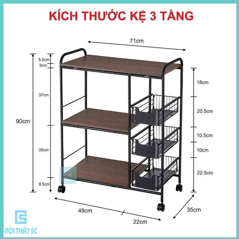 Kệ để đồ đa năng nhà bếp 3 4 tầng kép có bánh xe thép carbon kệ vi sóng để đồ gia vị nồi chiên không